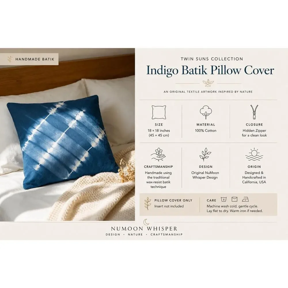 Handmade Indigo Batik Pillow Cover | Cotton Throw | Modern Geometric